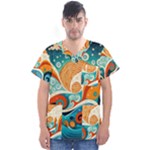 Waves Ocean Sea Abstract Whimsical Abstract Art Pattern Abstract Pattern Nature Water Seascape Men s V-Neck Scrub Top