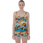 Waves Ocean Sea Abstract Whimsical Abstract Art Pattern Abstract Pattern Nature Water Seascape Tie Front Two Piece Tankini