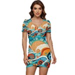 Waves Ocean Sea Abstract Whimsical Abstract Art Pattern Abstract Pattern Nature Water Seascape Low Cut Cap Sleeve Mini Dress