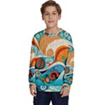 Waves Ocean Sea Abstract Whimsical Abstract Art Pattern Abstract Pattern Nature Water Seascape Kids  Crewneck Sweatshirt