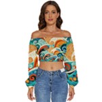 Waves Ocean Sea Abstract Whimsical Abstract Art Pattern Abstract Pattern Nature Water Seascape Long Sleeve Crinkled Weave Crop Top