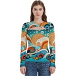 Waves Ocean Sea Abstract Whimsical Abstract Art Pattern Abstract Pattern Nature Water Seascape Women s Cut Out Long Sleeve T-Shirt