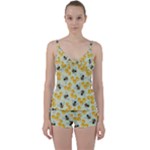Bees Pattern Honey Bee Bug Honeycomb Honey Beehive Tie Front Two Piece Tankini