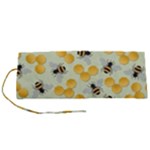 Bees Pattern Honey Bee Bug Honeycomb Honey Beehive Roll Up Canvas Pencil Holder (S)