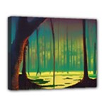 Nature Swamp Water Sunset Spooky Night Reflections Bayou Lake Canvas 14  x 11  (Stretched)