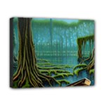 Boat Canoe Swamp Bayou Roots Moss Log Nature Scene Landscape Water Lake Setting Abandoned Rowboat Fi Canvas 10  x 8  (Stretched)