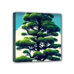 Pine Moon Tree Landscape Nature Scene Stars Setting Night Midnight Full Moon Mini Canvas 4  x 4  (Stretched)