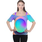 Circle Colorful Rainbow Spectrum Button Gradient Cutout Shoulder T-Shirt