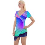 Circle Colorful Rainbow Spectrum Button Gradient Short Sleeve Asymmetric Mini Dress