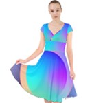 Circle Colorful Rainbow Spectrum Button Gradient Cap Sleeve Front Wrap Midi Dress