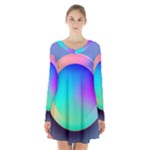 Circle Colorful Rainbow Spectrum Button Gradient Long Sleeve Velvet V-neck Dress