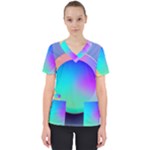 Circle Colorful Rainbow Spectrum Button Gradient Women s V-Neck Scrub Top
