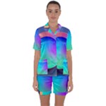 Circle Colorful Rainbow Spectrum Button Gradient Satin Short Sleeve Pajamas Set