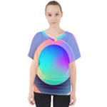 Circle Colorful Rainbow Spectrum Button Gradient V-Neck Dolman Drape Top