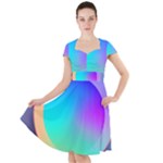 Circle Colorful Rainbow Spectrum Button Gradient Cap Sleeve Midi Dress