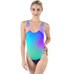Circle Colorful Rainbow Spectrum Button Gradient High Leg Strappy Swimsuit