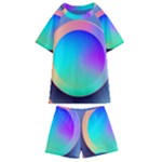 Circle Colorful Rainbow Spectrum Button Gradient Kids  Swim T-Shirt and Shorts Set