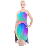 Circle Colorful Rainbow Spectrum Button Gradient High-Low Halter Chiffon Dress 
