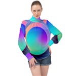 Circle Colorful Rainbow Spectrum Button Gradient High Neck Long Sleeve Chiffon Top