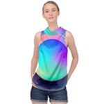 Circle Colorful Rainbow Spectrum Button Gradient High Neck Satin Top