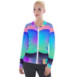 Circle Colorful Rainbow Spectrum Button Gradient Velvet Zip Up Jacket