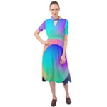 Circle Colorful Rainbow Spectrum Button Gradient Keyhole Neckline Chiffon Dress