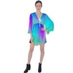 Circle Colorful Rainbow Spectrum Button Gradient V-Neck Flare Sleeve Mini Dress
