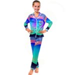 Circle Colorful Rainbow Spectrum Button Gradient Kids  Satin Long Sleeve Pajamas Set