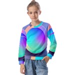 Circle Colorful Rainbow Spectrum Button Gradient Kids  Long Sleeve T-Shirt with Frill 