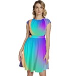 Circle Colorful Rainbow Spectrum Button Gradient Cap Sleeve High Waist Dress