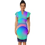 Circle Colorful Rainbow Spectrum Button Gradient Vintage Frill Sleeve V-Neck Bodycon Dress