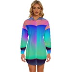 Circle Colorful Rainbow Spectrum Button Gradient Womens Long Sleeve Shirt Dress
