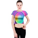 Circle Colorful Rainbow Spectrum Button Gradient Psychedelic Art Crew Neck Crop Top