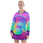 Circle Colorful Rainbow Spectrum Button Gradient Psychedelic Art Women s Long Sleeve Casual Dress