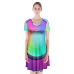 Circle Colorful Rainbow Spectrum Button Gradient Psychedelic Art Short Sleeve V-neck Flare Dress