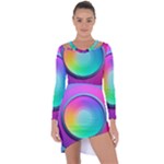 Circle Colorful Rainbow Spectrum Button Gradient Psychedelic Art Asymmetric Cut-Out Shift Dress