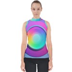 Circle Colorful Rainbow Spectrum Button Gradient Psychedelic Art Mock Neck Shell Top