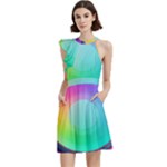 Circle Colorful Rainbow Spectrum Button Gradient Psychedelic Art Cocktail Party Halter Sleeveless Dress With Pockets