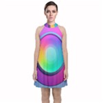 Circle Colorful Rainbow Spectrum Button Gradient Psychedelic Art Velvet Halter Neckline Dress 