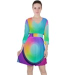 Circle Colorful Rainbow Spectrum Button Gradient Psychedelic Art Quarter Sleeve Ruffle Waist Dress