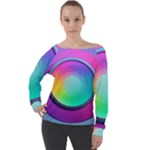 Circle Colorful Rainbow Spectrum Button Gradient Psychedelic Art Off Shoulder Long Sleeve Velour Top