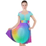 Circle Colorful Rainbow Spectrum Button Gradient Psychedelic Art Cap Sleeve Midi Dress