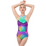 Circle Colorful Rainbow Spectrum Button Gradient Psychedelic Art Cross Front Low Back Swimsuit