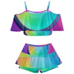 Circle Colorful Rainbow Spectrum Button Gradient Psychedelic Art Kids  Off Shoulder Skirt Bikini