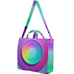 Circle Colorful Rainbow Spectrum Button Gradient Psychedelic Art Square Shoulder Tote Bag