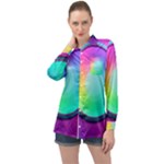 Circle Colorful Rainbow Spectrum Button Gradient Psychedelic Art Long Sleeve Satin Shirt
