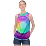 Circle Colorful Rainbow Spectrum Button Gradient Psychedelic Art High Neck Satin Top