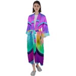 Circle Colorful Rainbow Spectrum Button Gradient Psychedelic Art Maxi Satin Kimono