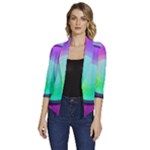 Circle Colorful Rainbow Spectrum Button Gradient Psychedelic Art Women s Draped Front 3/4 Sleeve Shawl Collar Jacket