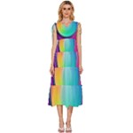 Circle Colorful Rainbow Spectrum Button Gradient Psychedelic Art V-Neck Drawstring Shoulder Sleeveless Maxi Dress
